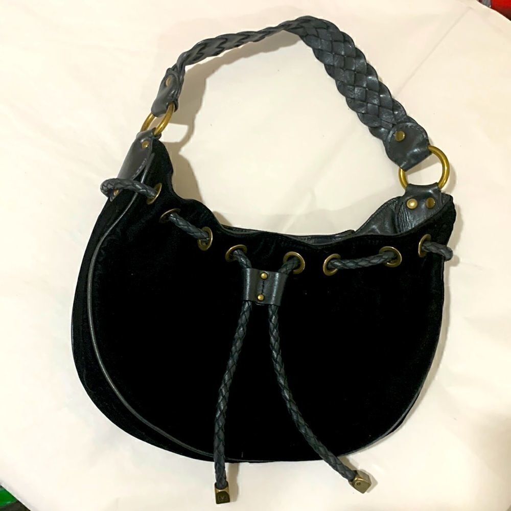 Michael Michael Kors Black Velvet and Leather Kidney bag w/braided handle